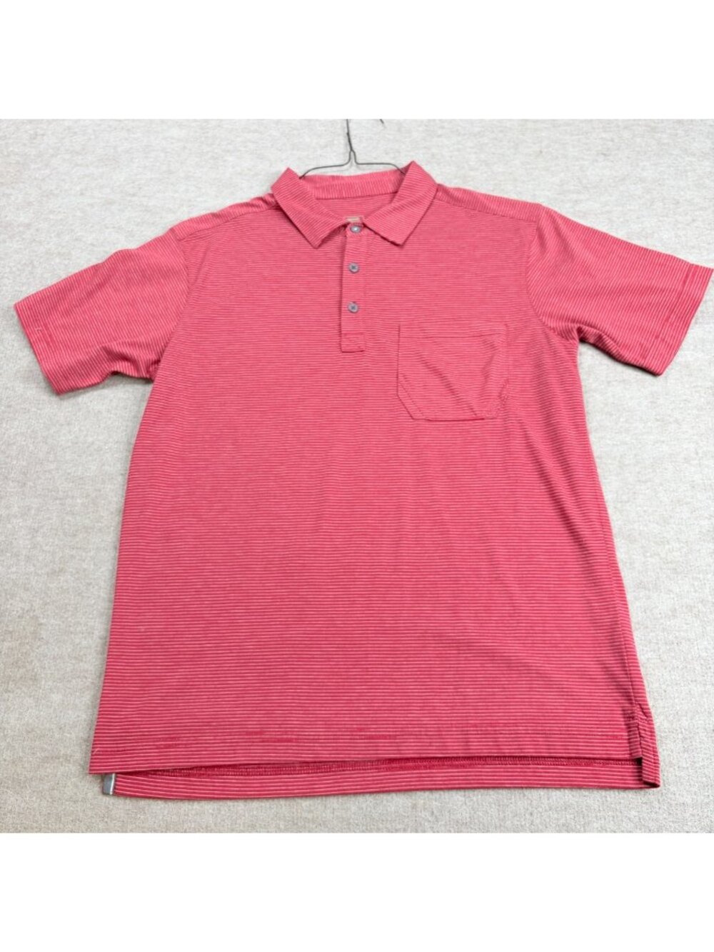 Stio Mens Polo Shirt Small Red Striped Front Pocket Poly Blend
